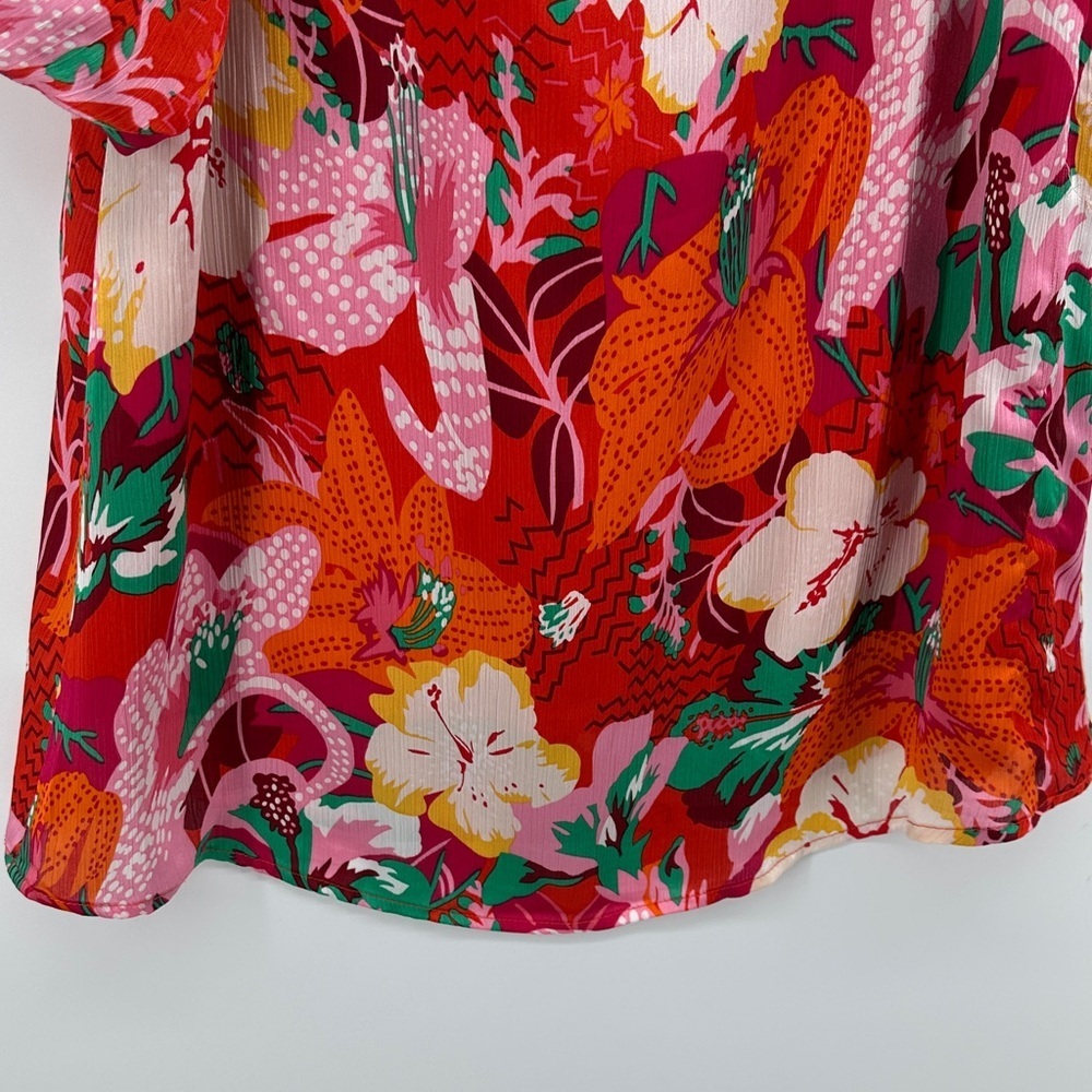 Hudson Gray Cottagecore Maximalism Boho Tropical Resort Floral Red/Pink Top SzM - Picture 9 of 13
